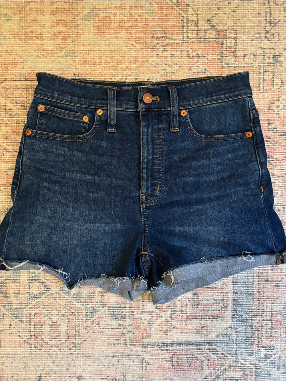 Madewell Dark Blue High-Rise Frayed Hem Denim Shorts Size 26